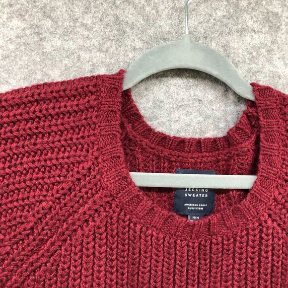 American Eagle Jegging Sweater Womens M Crewneck Wine Red Chunky Knit - Picture 7 of 11